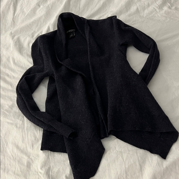 Merino Wool Navy Open Front Sweater - Picture 2 of 5